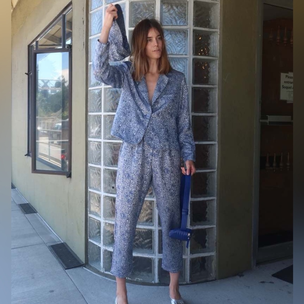 Beklina Brocade 3-piece suit in blue and silver. S/M selling as a set.